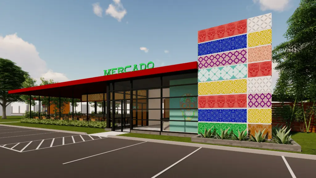 An exterior rendering of Red Mesa Mercado