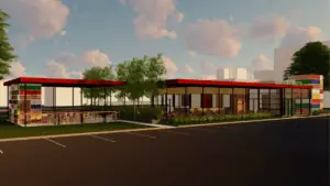 An exterior rendering of Red Mesa Mercado