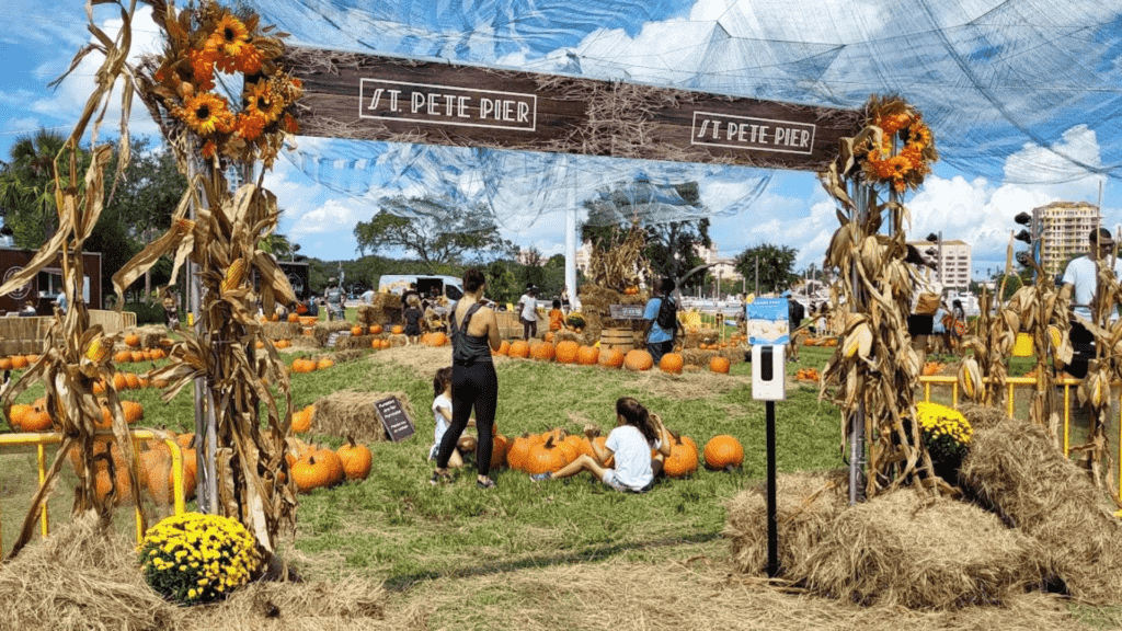 A family enjoying the St. Pete Pier Pumpkin Patch