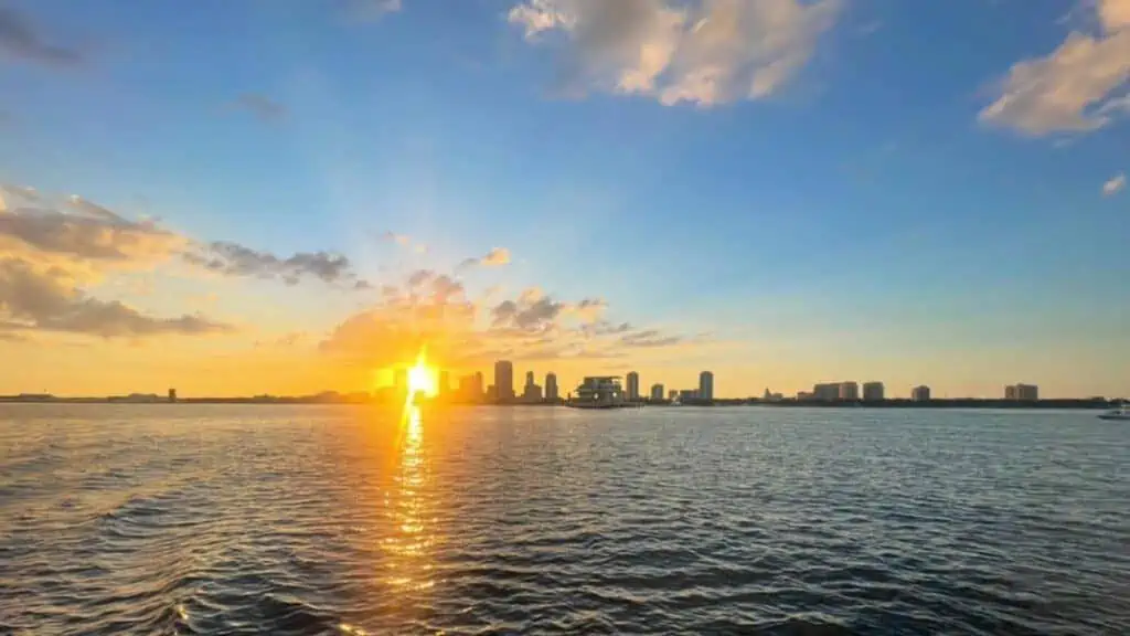 city skyline at sunset