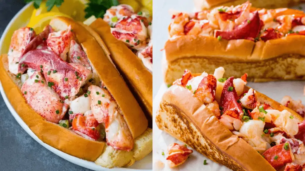 Two pictures of lobster rolls
