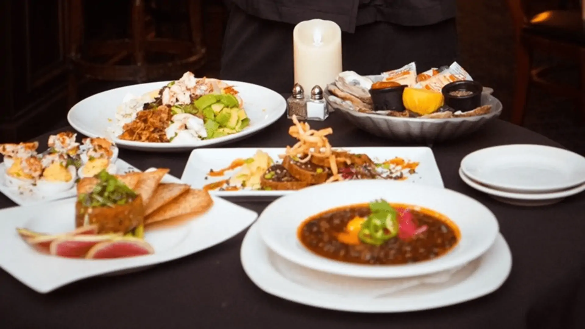 An array of dishes on a table