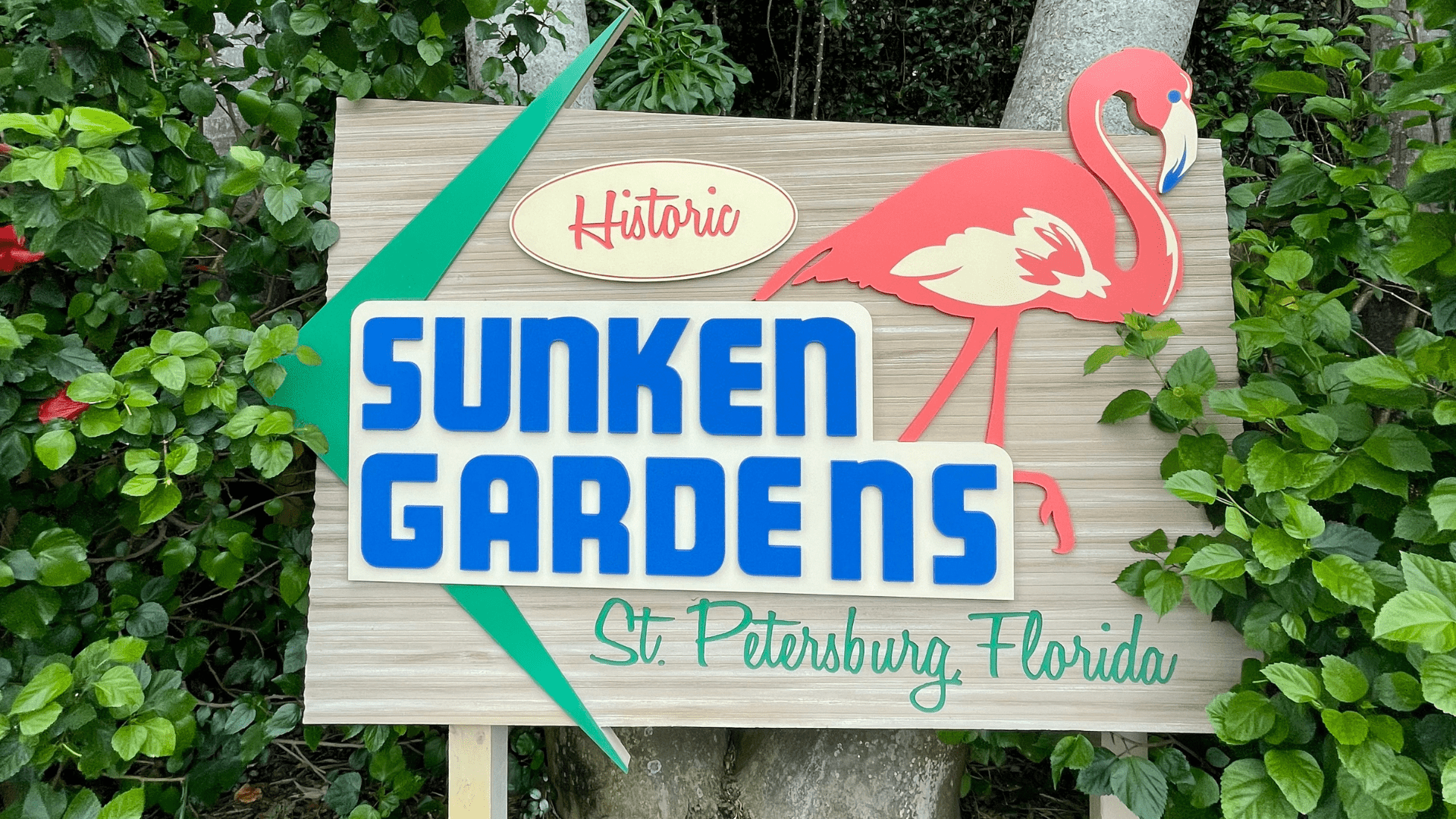 The Sunken Gardens welcome sign