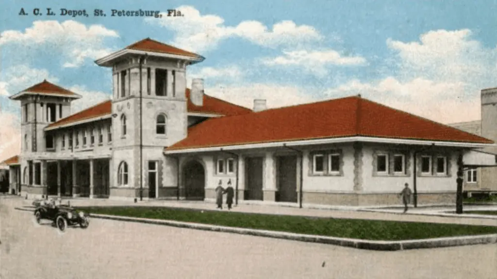 A postcard depicting the old St. Pete train station