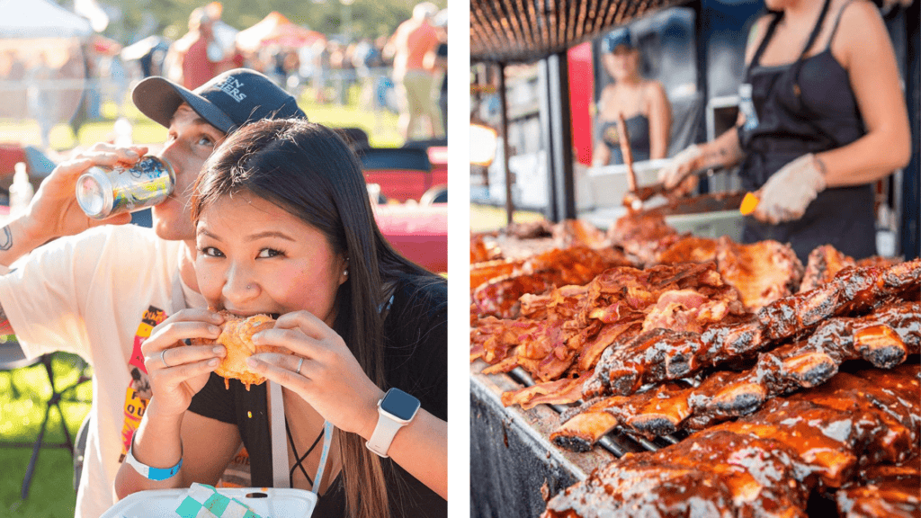 People eating and cooking BBQ