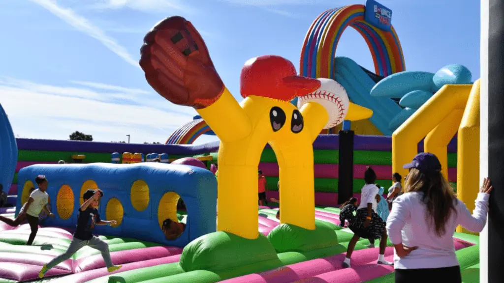 People playing in an inflatable