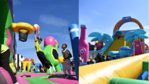 People playing on inflatables