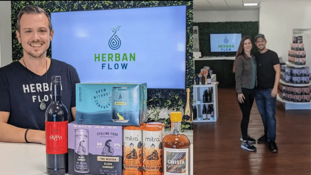 The owners of Herban Flow inside their new bottle shop