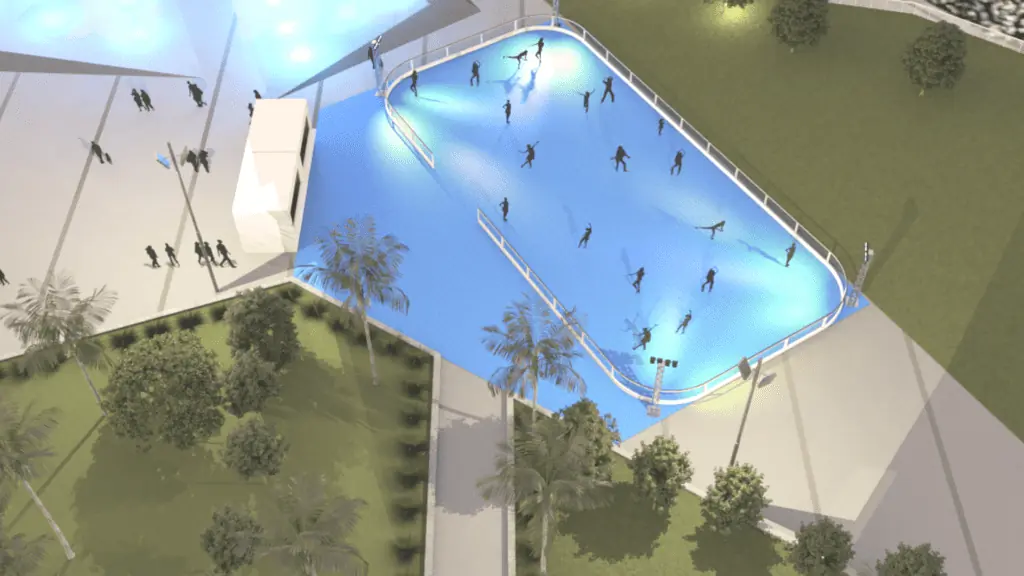 A rendering of a skating rink on the pier