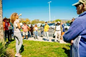 Monica Kile gives a history walking tour in the Gas Plant District