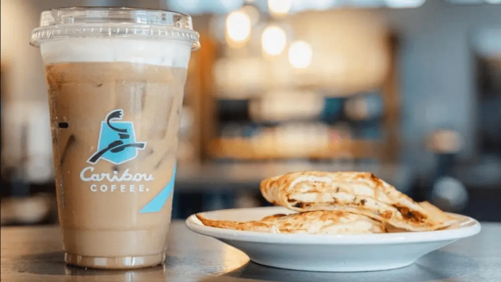 An iced coffee and some food at Caribou Coffee