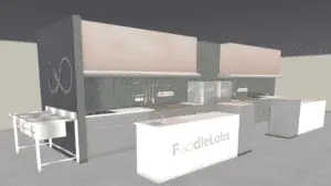 Rendering of a kitchen at Foodie Labs