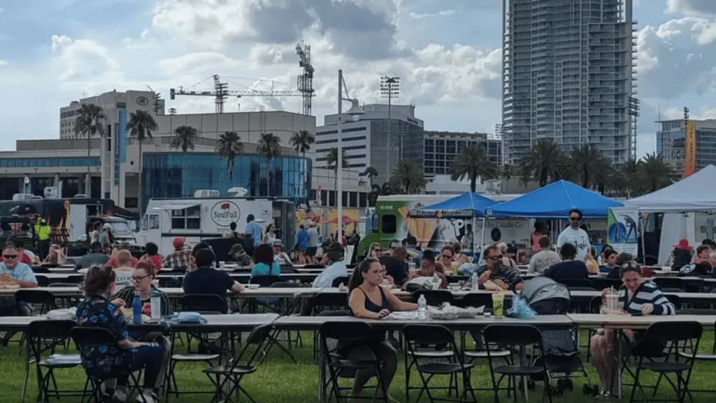 People at a food truck festival