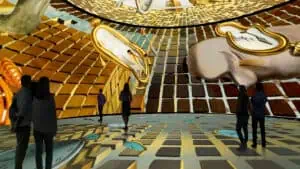 A rendering of people inside a dome at The Dali