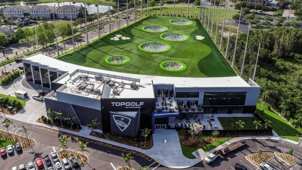 An aerial view of Topgolf St. Pete