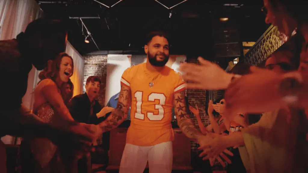 Mike Evans showing off the new Bucs jersey