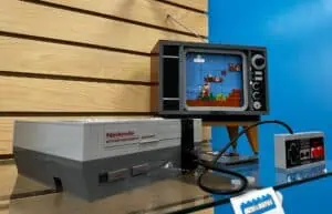 lego sculpture of an old SNES