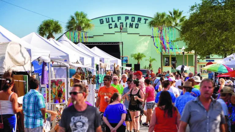 People in the streets of Gulfport at a festival