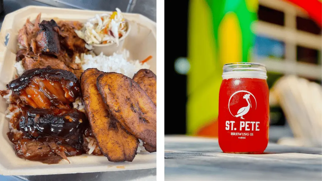 Caribbean food and a beer