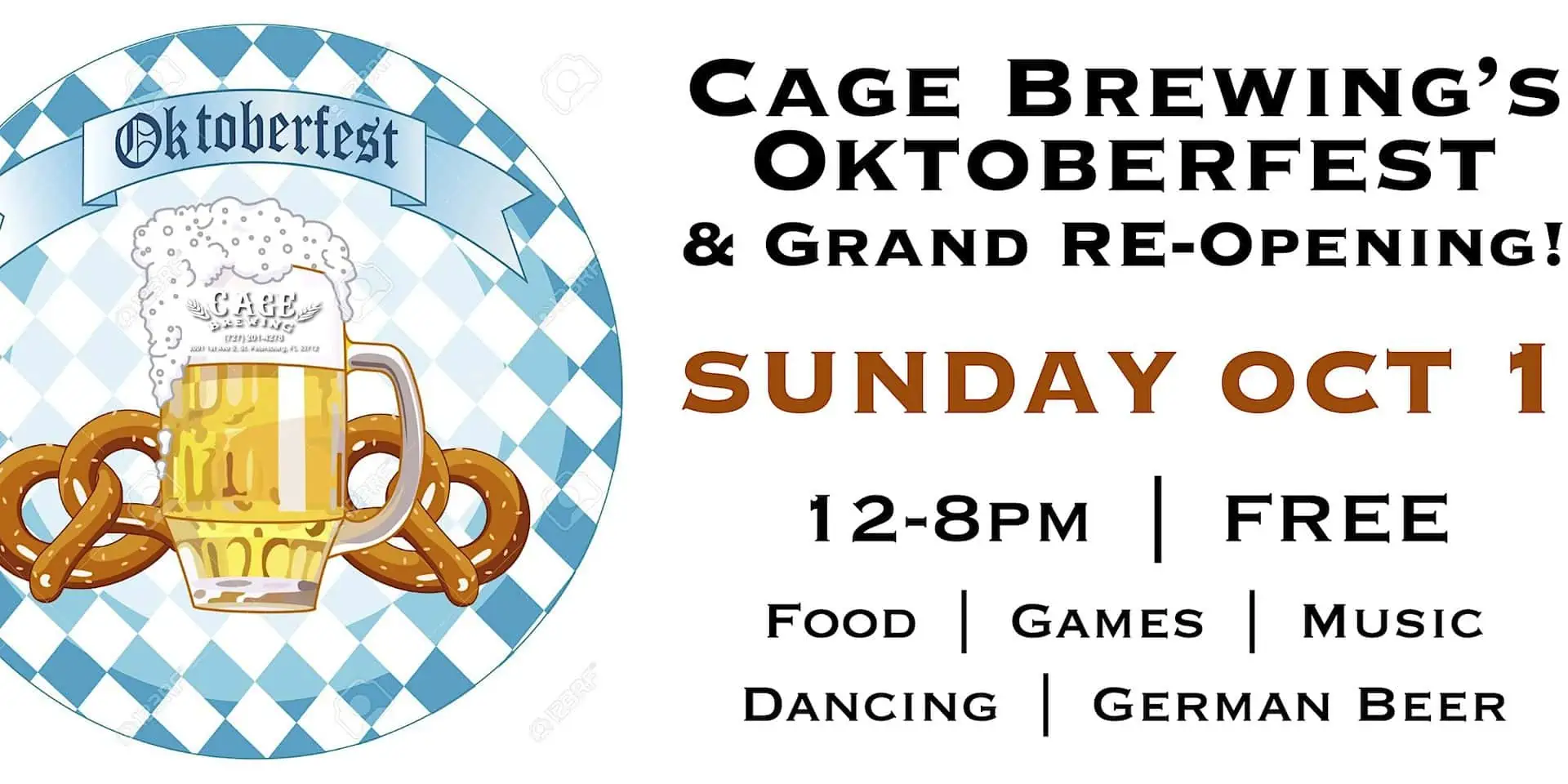 Cage Brewing's Oktoberfest + Grand Opening. Sunday October 12pm-8pm