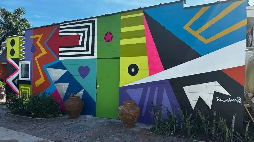a geometric colorful mural