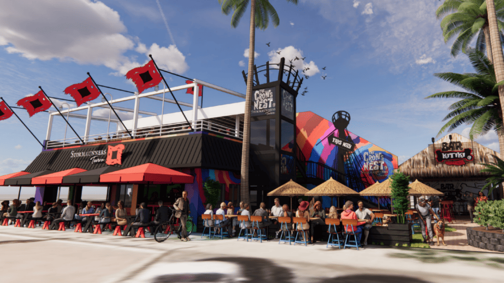 A rendering of an open-air bar