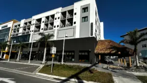 The exterior of a beach hotel