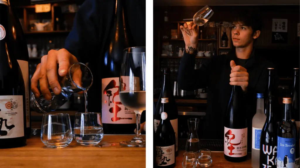 A bartender at a sake bar