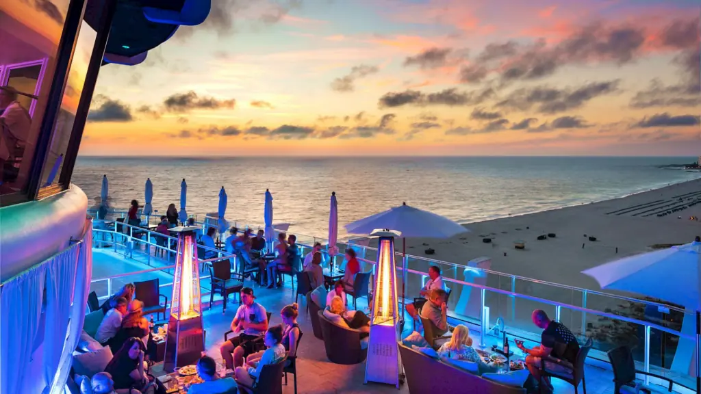 A rooftop bar overlooking the beach