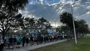 Fans lined up down a city block for an event