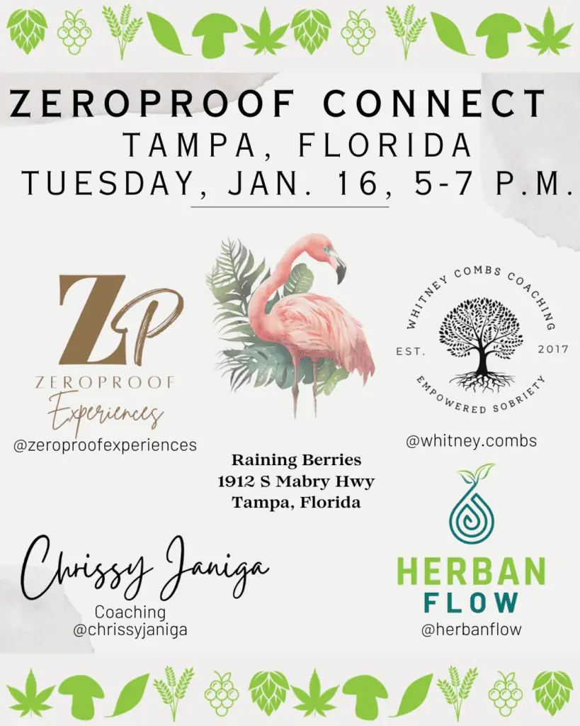 Zero Proof Connect for Dry January at Raining Berries on January 16 from 5pm-7pm with Herban Flow