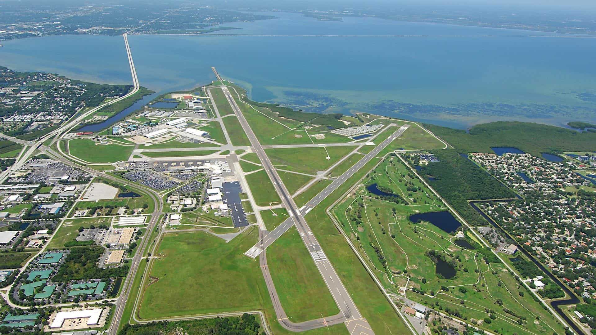 An aerial shot of an airport