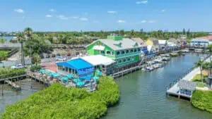 aerial view of a boatyard