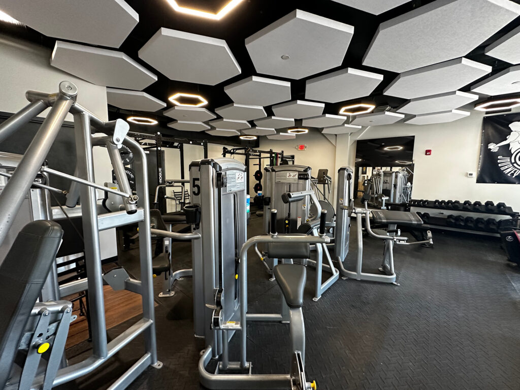 interior of a gym with fitness equipment