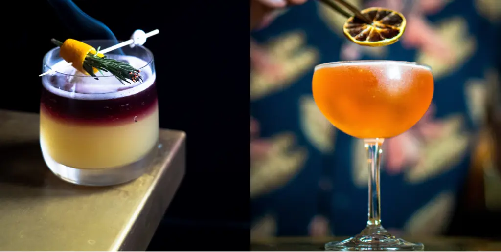 two craft cocktails side by side