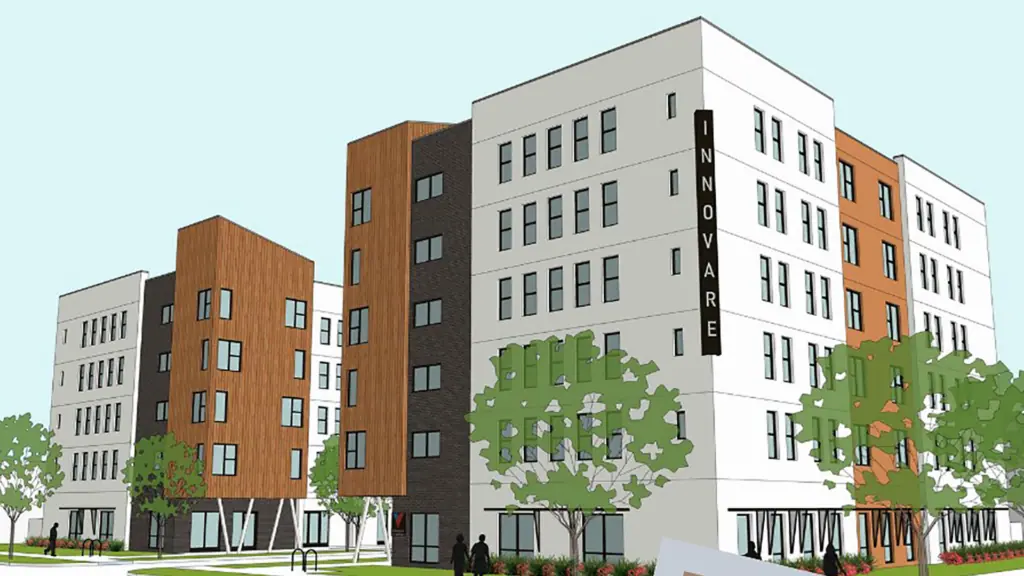 rendering of an affordable housing complex 