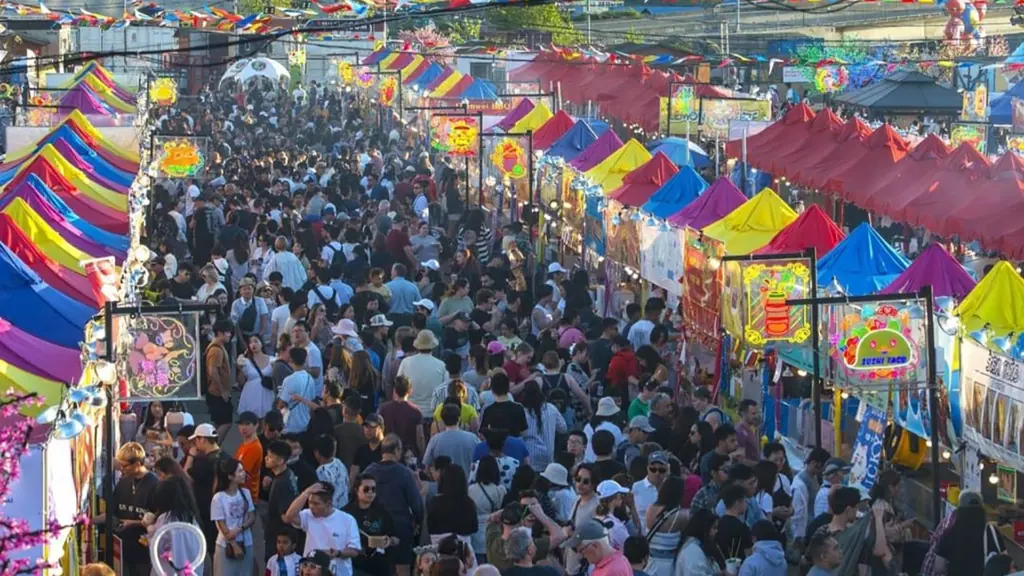 aerial view of a large food festival