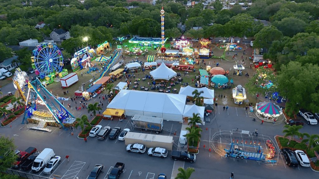aerial view of a carnival during the day