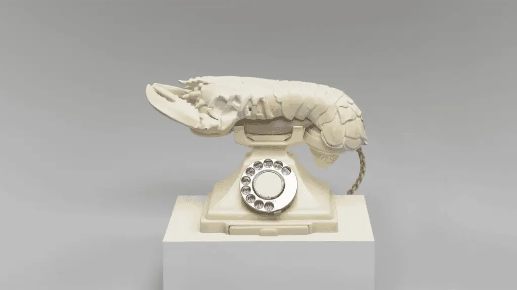 a painted white lobster telephone made famous by the artist by Dali