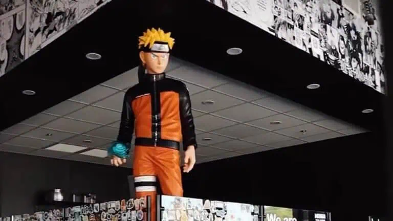 interior of a manga cafe with a figure dressed in orange