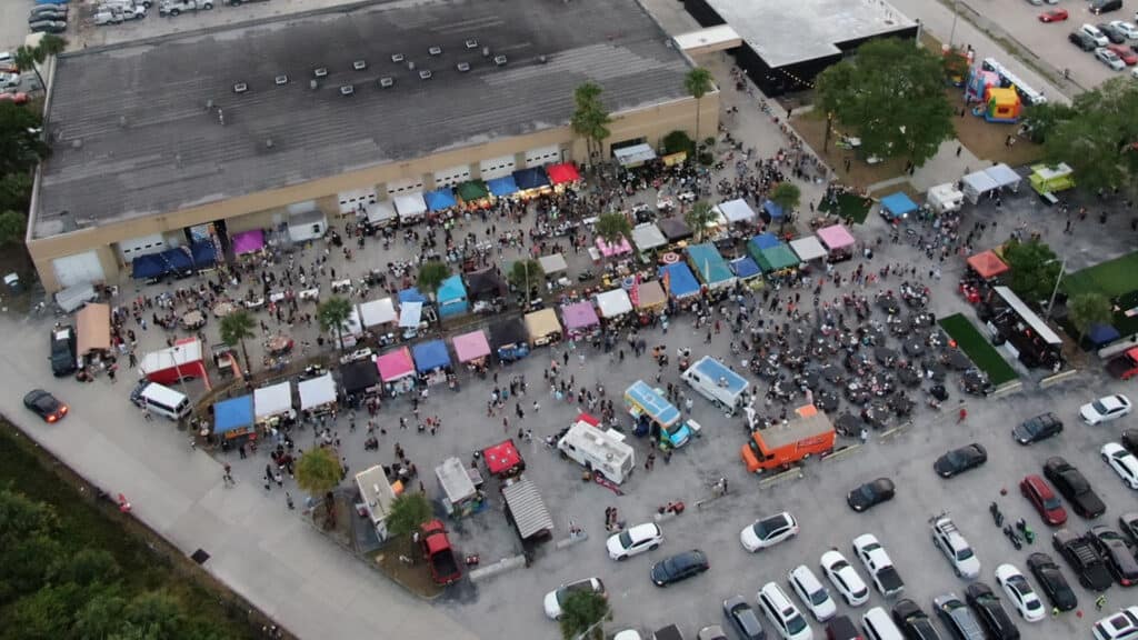 aerial view of a vendor market