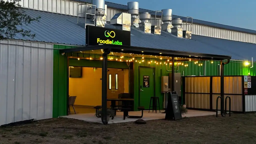 a food hall at night 