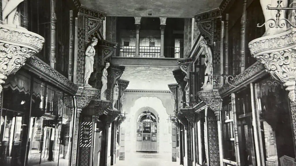 View through the Snell Arcade to the Open Air Post office.