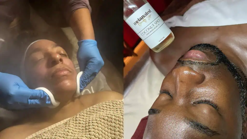 two people receive treatments at a beauty spa 