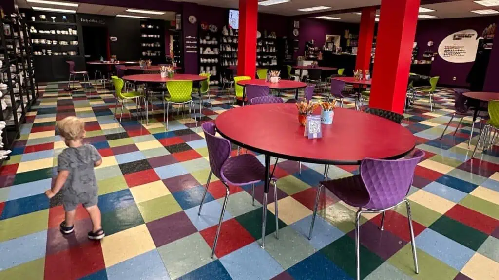 Colorful floor of pottery studio