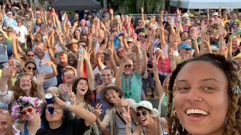 a crowd of people enjoy live music at an outdoor festival