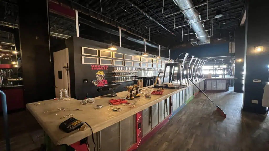 Pub bar with stools on top