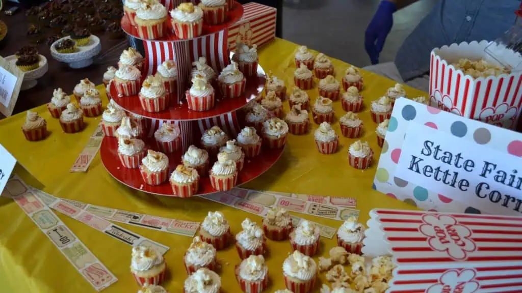 cupcakes topped with popcorn 