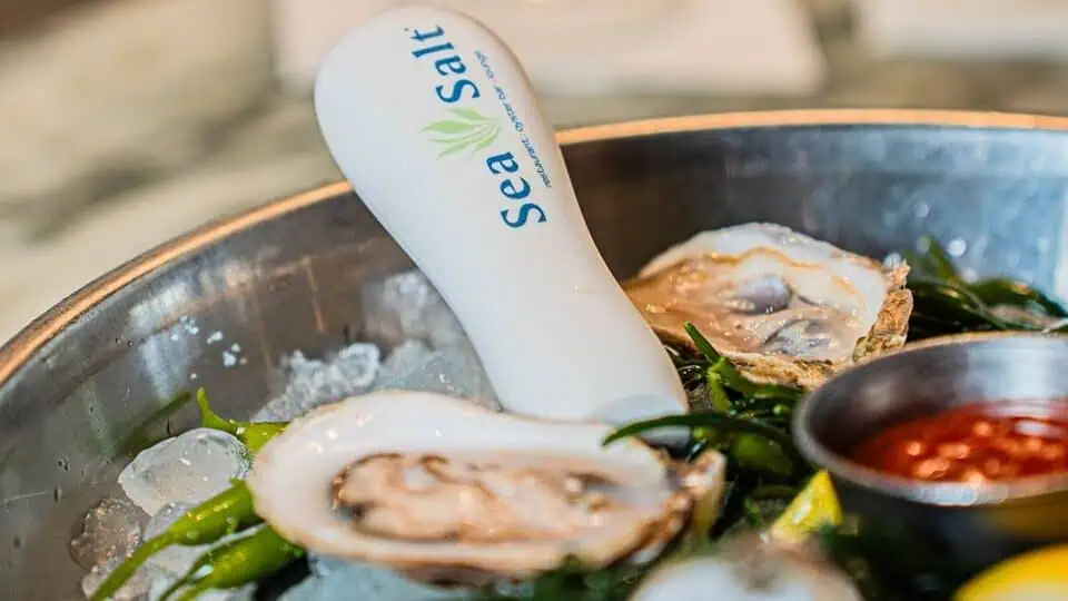 Oysters on ice with greens