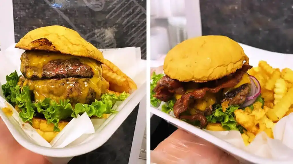 two large burgers side by side 